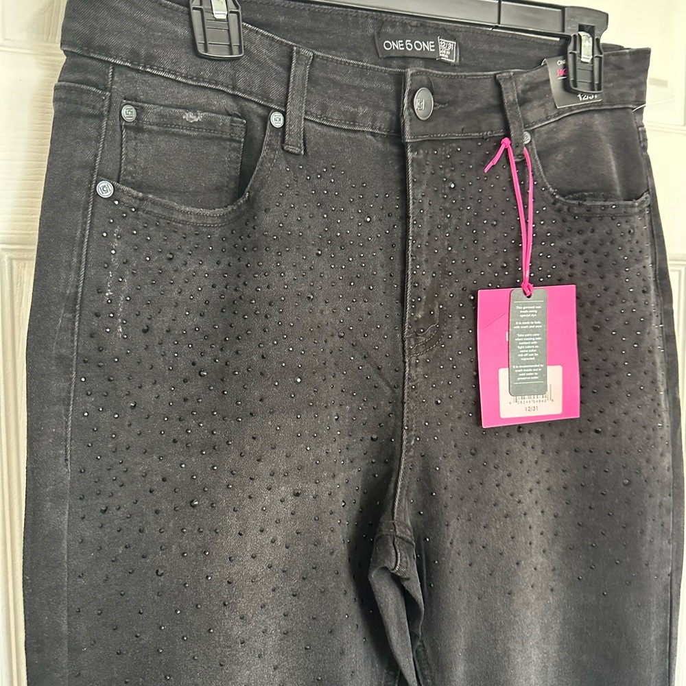 🆕One 5 One High Rise Flare Rhinestones Jeans - Picture 7 of 13